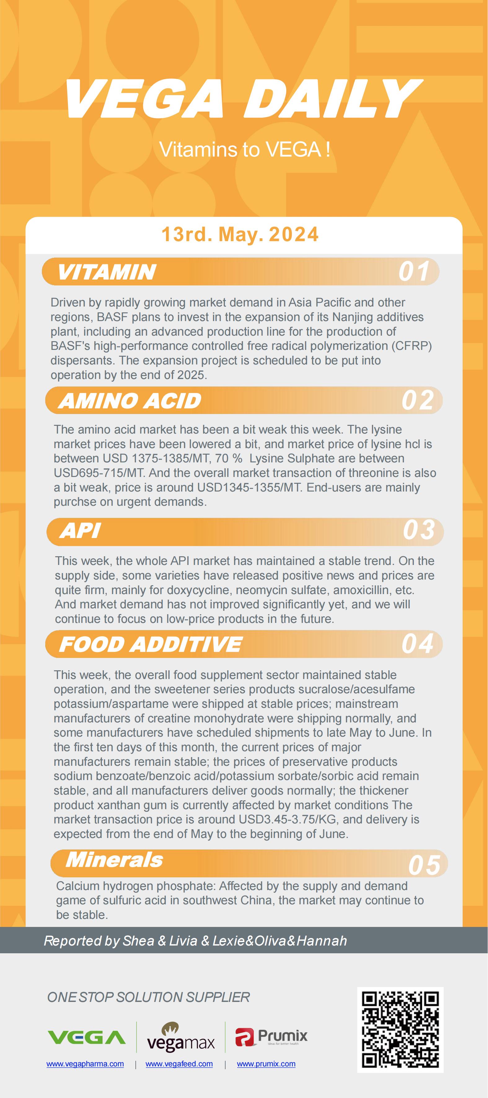 Vega Daily Dated on May 13th 2024 Vitamin Amino Acid APl Food Additives.jpg